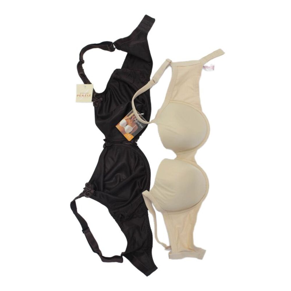Panache Womens Basic Molded Bra & Lace Detail Underwire Bra Set Beige 32/38E